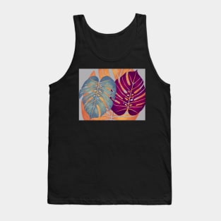 MONSTERA LEAVES - Orange, Magenta, & Blue Swiss Cheese Leafs On Gray Tank Top